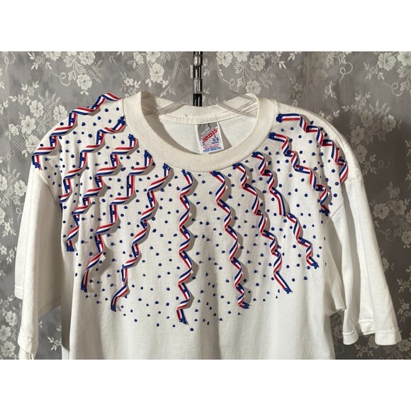 Vintage 80s T-Shirt 1980s 4th of July Red White & Blue Retro Summer Size Large - Picture 1 of 5